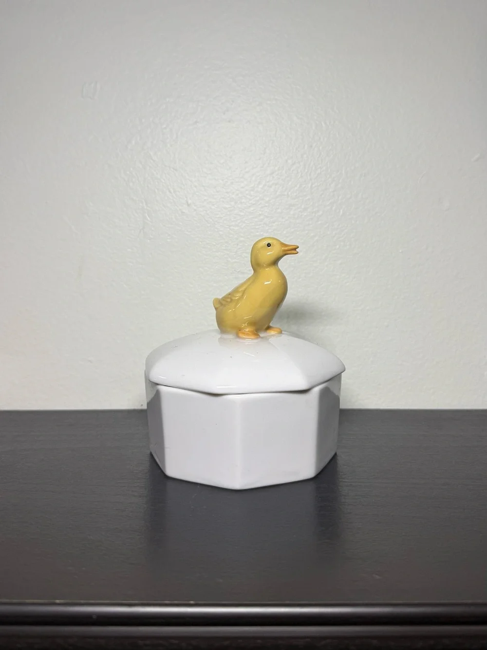 New Vintage 1990s Ceramic Jar With Yellow Duck On Lid